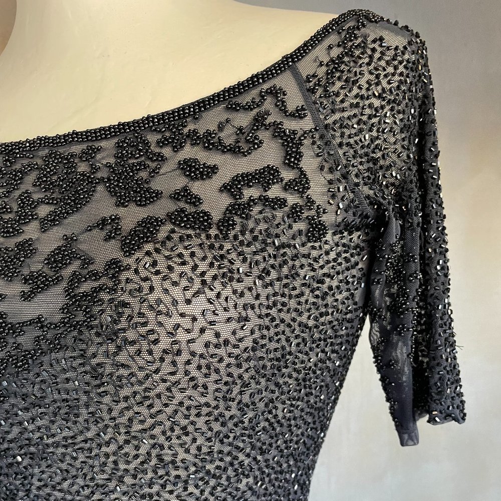 Vintage Hand- Beaded Cocktail Above the Knee Length Stretch Dress